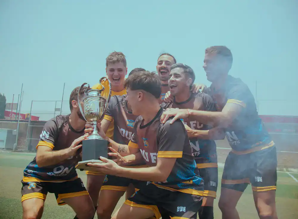 Players celebrating a match victory